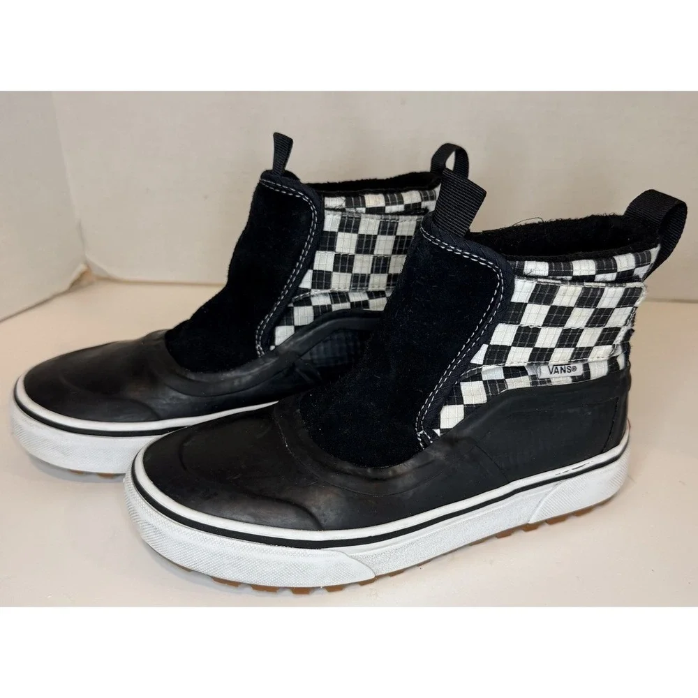 Vans Quarter Slip On Hi Terrain V MTE Black White Check Boots Kids Youth Size 3 - Picture 1 of 16